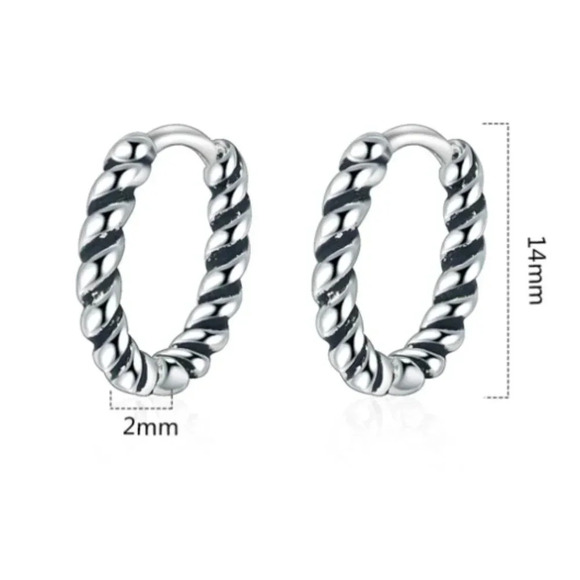 925 Sterling Silver Small Huggie Hoop Earrings Textured Huggies - Picture 5 of 6